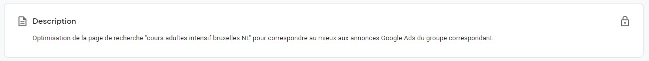 description Google Optimize - Description expérience