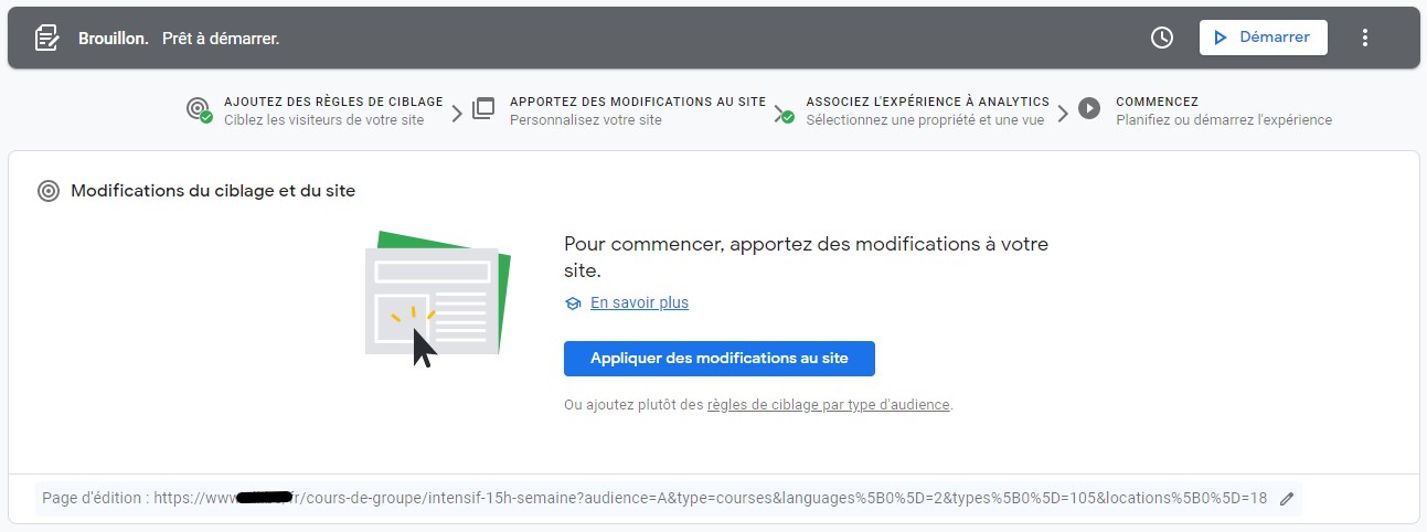 creation Google Optimize - création