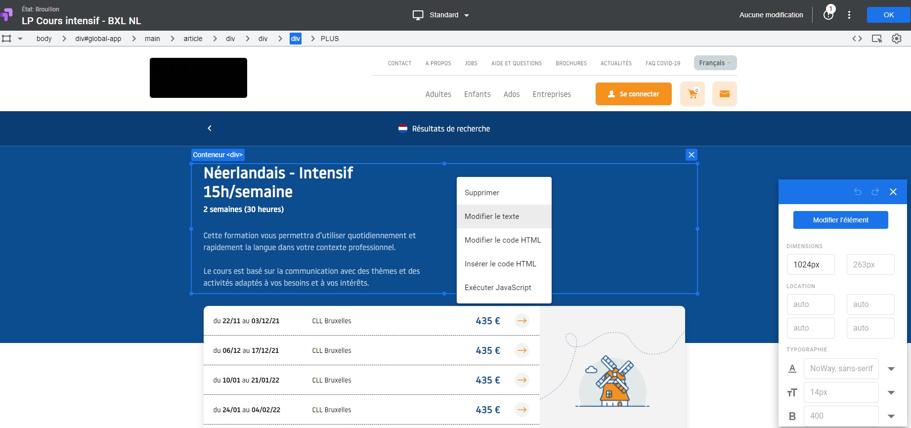 ecran-de-modification Google Optimize - écran de modification