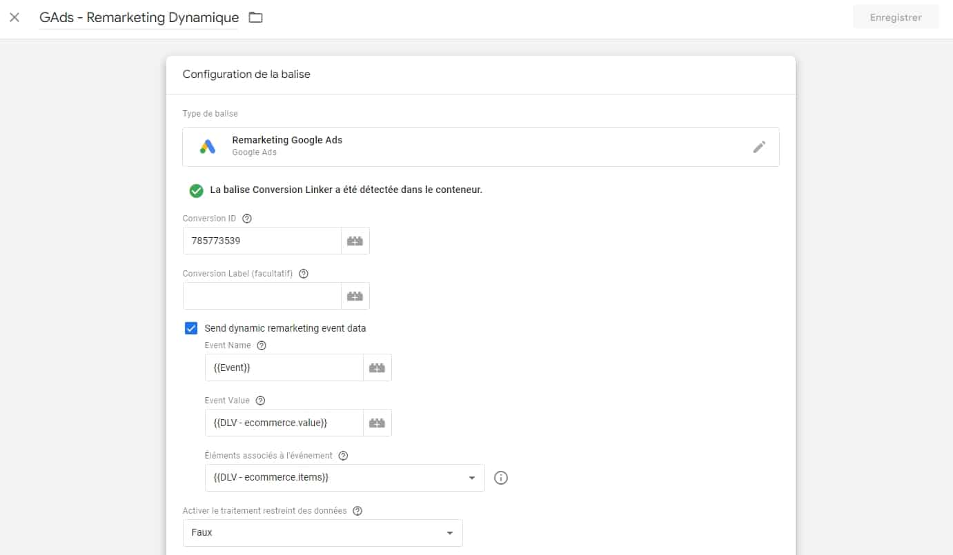 Paramétrage de la balise Remarketing Google Ads dans Google Tag Manager