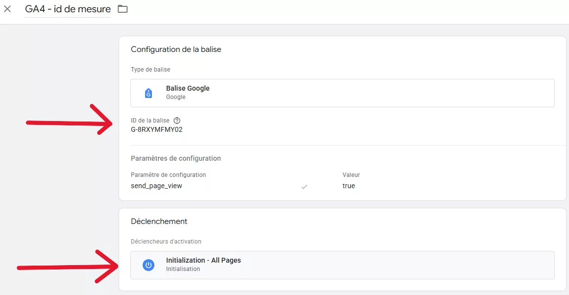 Compléter la balise Google et ajouter un déclencheur